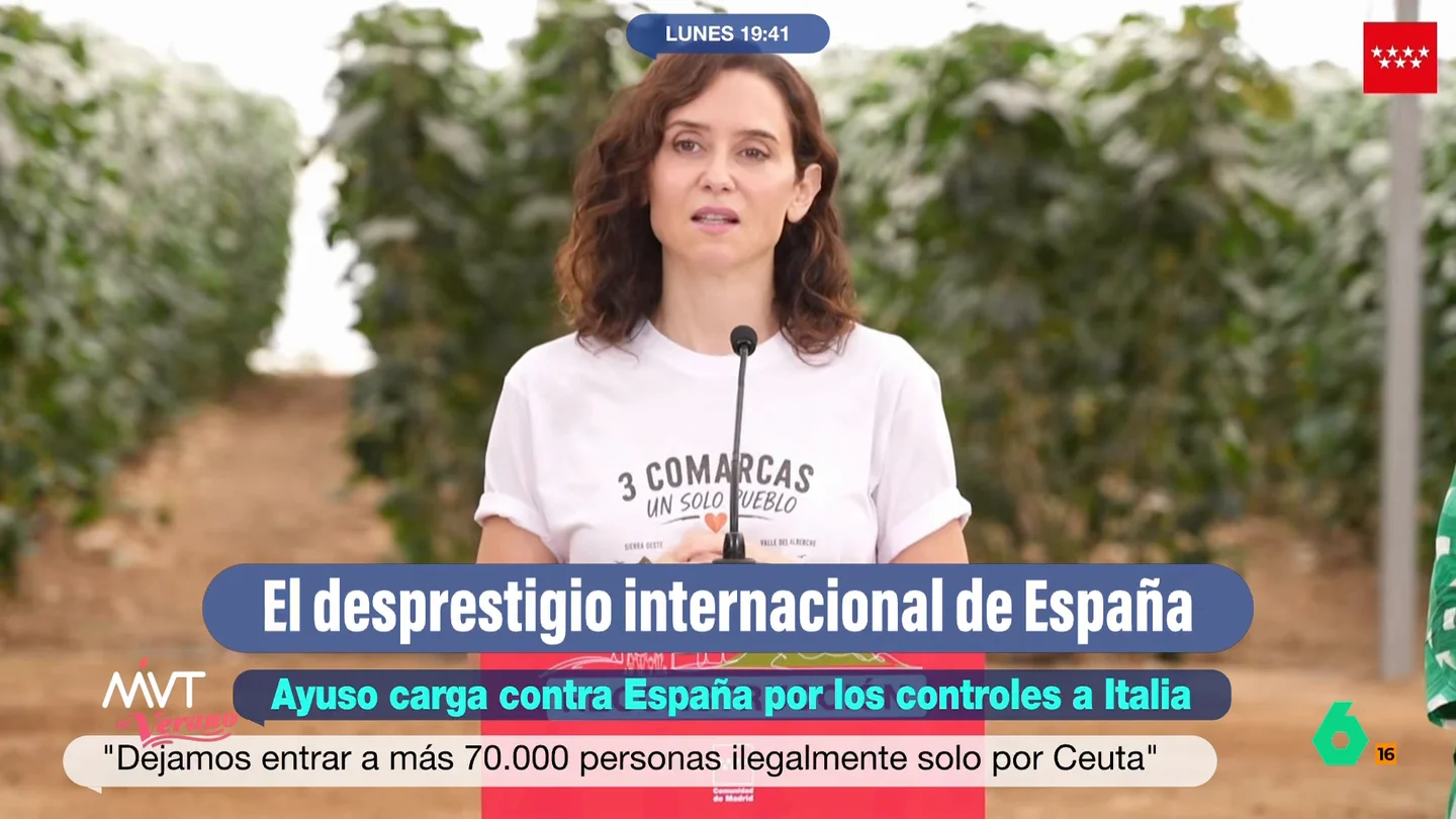 Isabel Díaz Ayuso carga contra España por los controles a Italia lanzando un bulo en 'Twitter' La presidenta de la Comunidad de Madrid se ha puesto del lado de Giorgia Meloni en el conflicto diplomático que está viviendo con nuestro país. Ayuso considera que el desprestigio internacional de España seguirá creciendo.