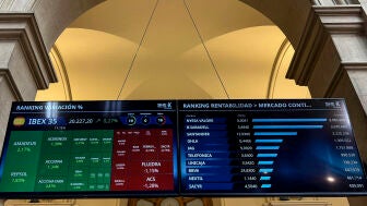 Pantalla de la bolsa espa&ntilde;ola este martes. 