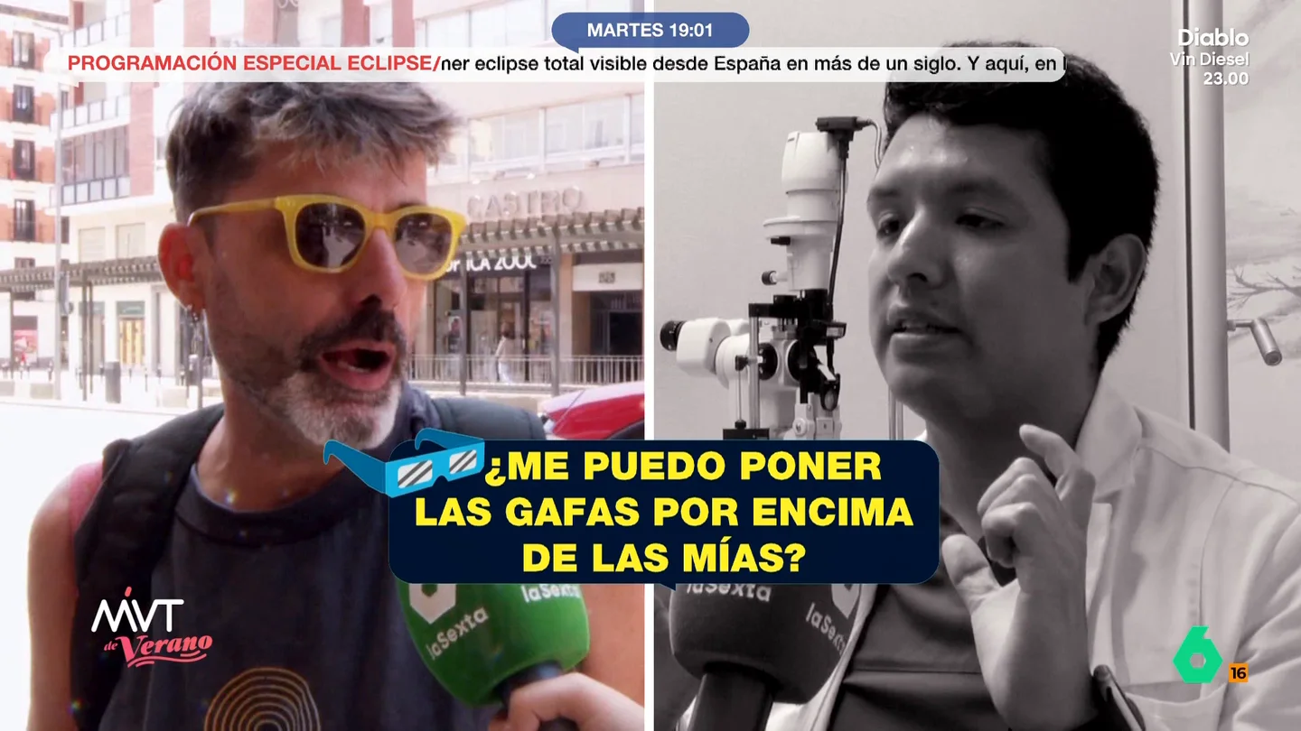 Un oftalmólogo resuelve las dudas sobre el eclipse: ¿me puedo poner las gafas por encima de las mías? ¿se puede mirar a través de la cámara? Un oftalmólogo resuelve las dudas sobre el eclipse: ¿me puedo poner las gafas por encima de las mías? ¿se puede mirar a través de la cámara?