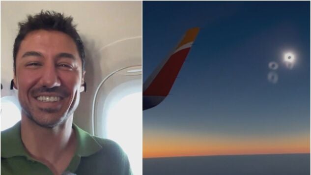Francisco Cacho ve el eclipse desde un avi&oacute;n