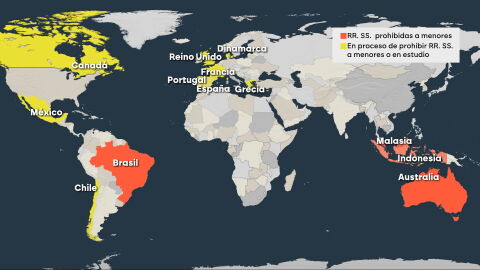 Los pa&iacute;ses que han prohibido o limitado el acceso a las redes sociales a los menores