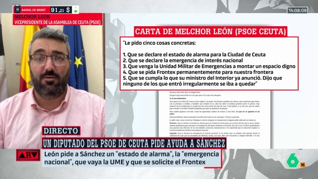 Un diputado del PSOE de Ceuta pide por carta a S&aacute;nchez que declare el estado de alarma y la emergencia nacional: "Devu&eacute;lvanos la normalidad"