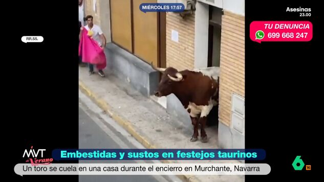Momentos de tensi&oacute;n e incertidumbre los que vivieron los vecinos de Murchante cuando un toro que participaba en los encierros de la localidad decidi&oacute; meterse en una casa. Finalmente el astado sali&oacute; de la vivienda sin mayores incidentes.