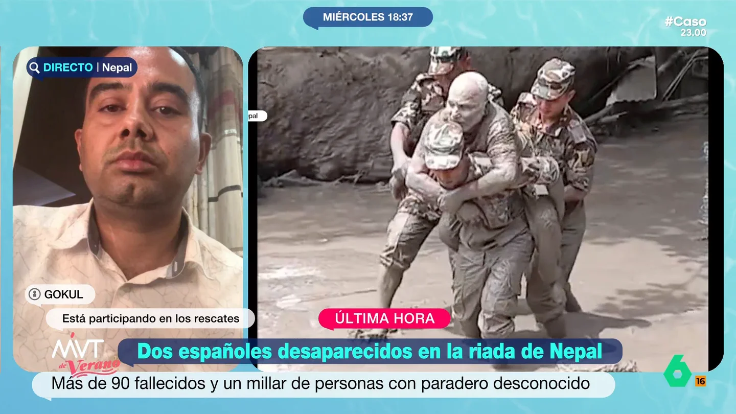 Un hombre que participa en las tareas de rescate en Nepal afirma que les han avisado de una posible segunda riada Más Vale Tarde habla con Gokul, un hombre que está participando en las tareas de rescate en Nepal. Afirma que China les ha avisado de que podría producirse una segunda riada y que podría "subir el número" de españoles desaparecidos.