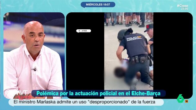 El abogado Juan Manuel Medina analiza la pol&eacute;mica actuaci&oacute;n policial durante el Elche-Bar&ccedil;a y pide a Laporta y Junts que se deje de politizar este asunto: "Se ve claramente que no han ido a por el chico porque lleve una estelada".