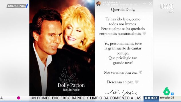 Julio Iglesias dedica unas bonitas palabras a Dolly Parton tras su muerte: este fue su ic&oacute;nico videoclip juntos