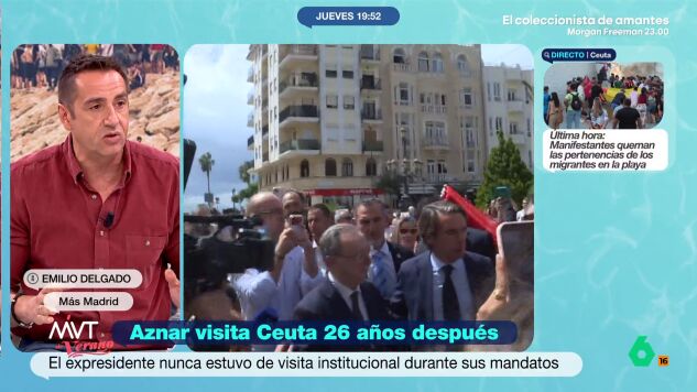 Emilio Delgado se muestra muy cr&iacute;tico con la visita de Aznar a Ceuta, asegura que el expresidente "no ha ido a hablar de la crisis geopol&iacute;tica" porque "no ha nombrado a Marruecos ni una sola vez".