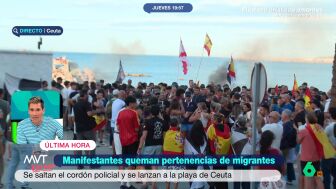 Juanma Romero analiza las im&aacute;genes que llegan desde Ceuta, donde un grupo de manifestantes invad&iacute;an una zona de la playa de El Trampol&iacute;n y atacaba las tiendas de campa&ntilde;a de los migrantes: "Esto no es una protesta contra el Gobierno, es ir a la caza del migrante".