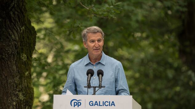 El presidente del Partido Popular, Alberto N&uacute;&ntilde;ez Feij&oacute;o, durante el acto de apertura del curso pol&iacute;tico del PP en Cerdedo-Cotobade, Pontevedra, Galicia.