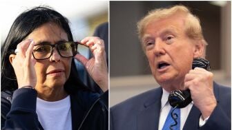 A la izquierda, Delcy Rodr&iacute;guez; a la derecha, Donald Trump