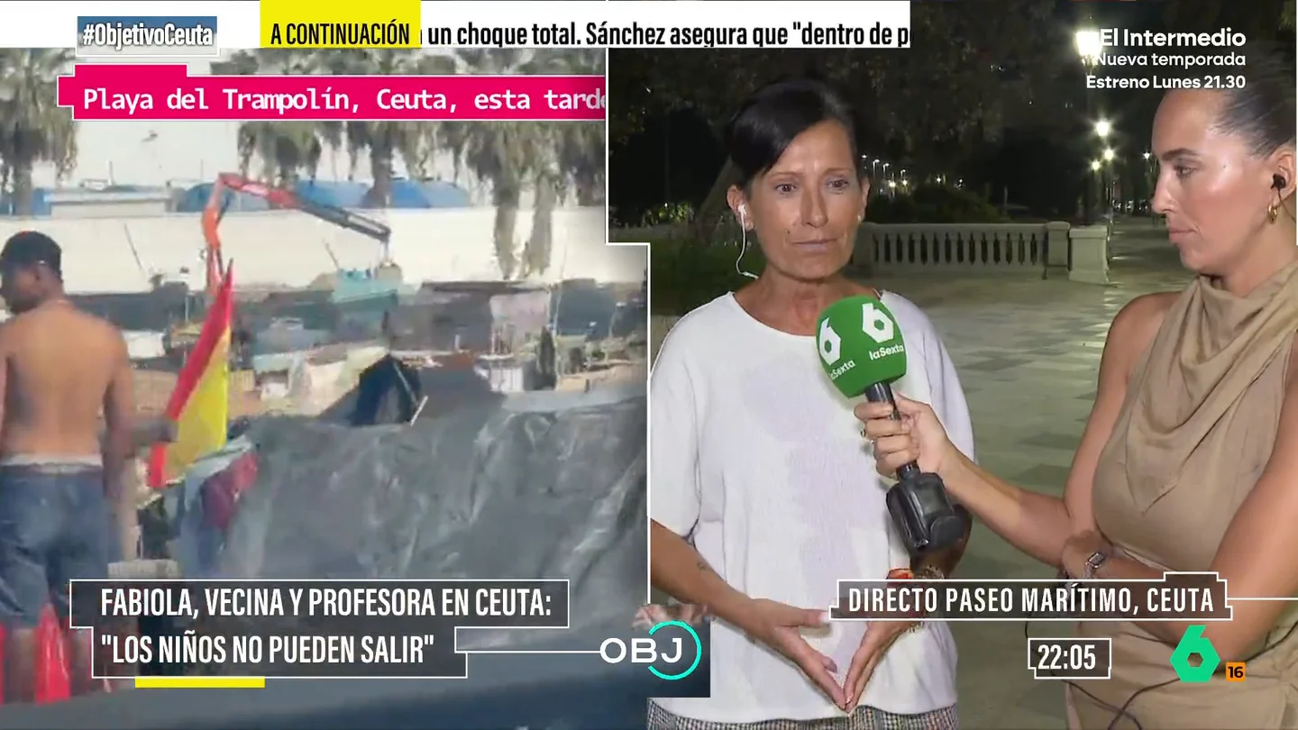 Fabiola, profesora de Ceuta: "Ha sido el peor verano de nuestras vidas. Ni el covid ha hecho tanto daño" Fabiola, profesora ceutí, explica en El Objetivo cómo están viviendo la situación en Ceuta. Asegura que van por la calle "con pena, miedo e inseguridad" y expresa su anhelo por tener "la convivencia que hemos tenido hasta el 30 de julio".