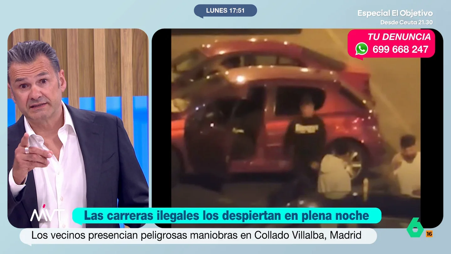 Iñaki López, sobre las carreras ilegales en Collado Villalba: "Mejor si se dedican a farmear aura en vez de jugarse la vida propia y ajena" Los vecinos de Collado Villalba denuncian peleas, carreras ilegales y menudeo de droga, algo que les está impidiendo conciliar el sueño. Además, hablan de peligrosas maniobras que ya han rozado la tragedia.