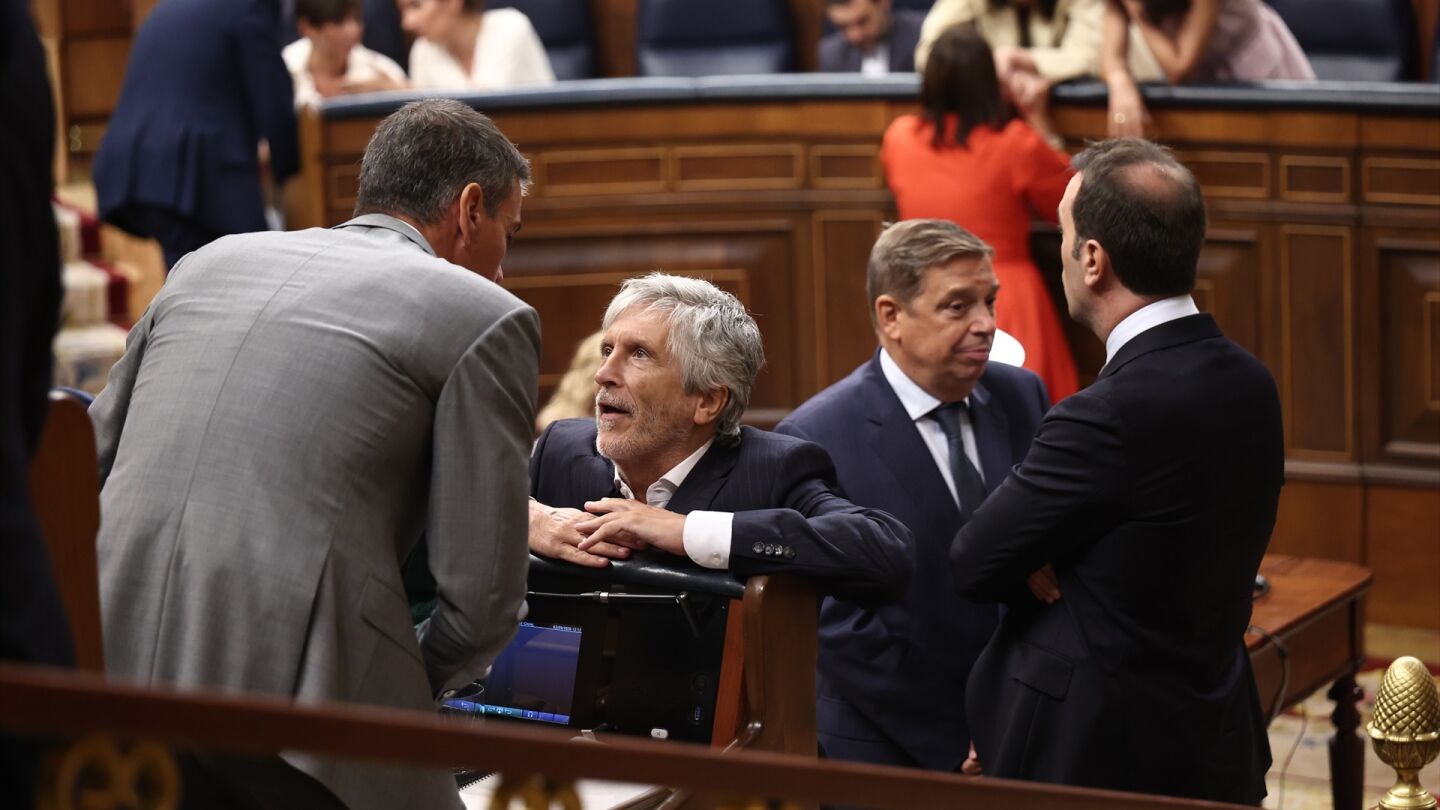 El presidente del Gobierno, Pedro S&aacute;nchez (i), y el ministro del Interior, Fernando Grande-Marlaska