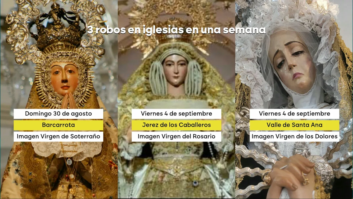 Locos por el oro de las iglesias: las joyas de las vírgenes son el nuevo botín entre los ladrones de Badajoz Locos por el oro de las iglesias: las joyas de las vírgenes son el nuevo botín entre los ladrones de Badajoz