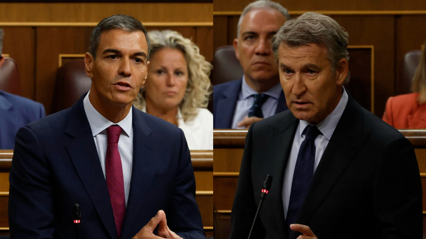 Fotomontaje. Pedro Sánchez y Alberto Núñez Feijóo en el Congreso de los Diputados. Fotomontaje. Pedro Sánchez y Alberto Núñez Feijóo en el Congreso de los Diputados.
