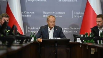 Donald Trusk, durante una rueda de prensa en el Centro de Seguridad del Gobierno polaco en Varsovia (Polonia) el 13 de septiembre de 2026