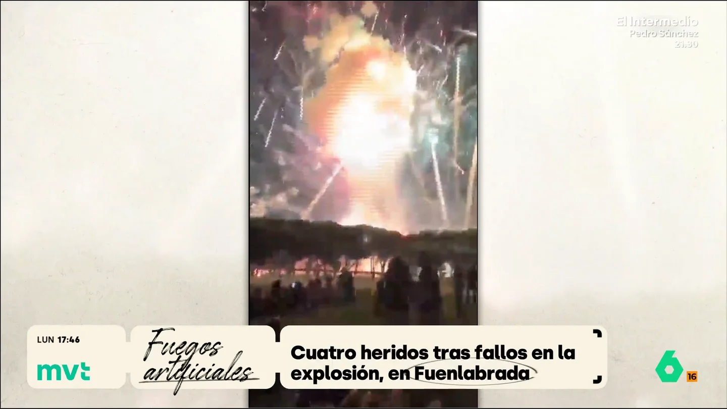 Un fallo pirotécnico durante los fuegos artificiales desata el pánico en las fiestas de Fuenlabrada: hay cuatro heridos El espectáculo de fuegos artificiales de las fiestas de Fuenlabrada se convirtió en una pesadilla para los asistentes, cuando un fallo técnico en el sistema de lanzamiento provocó que los cohetes salieran directamente hacia las personas.