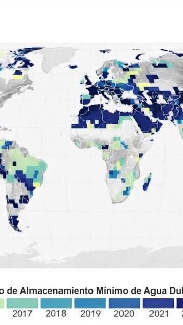 A&ntilde;os en que el almacenamiento de agua&nbsp;alcanz&oacute; un m&iacute;nimo en 22 a&ntilde;os en cada ubicaci&oacute;n