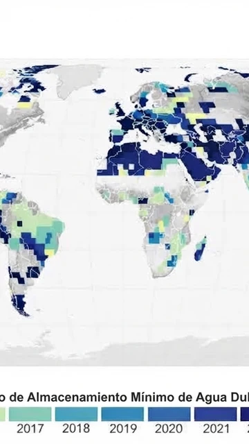 Años en que el almacenamiento de agua alcanzó un mínimo en 22 años en cada ubicación