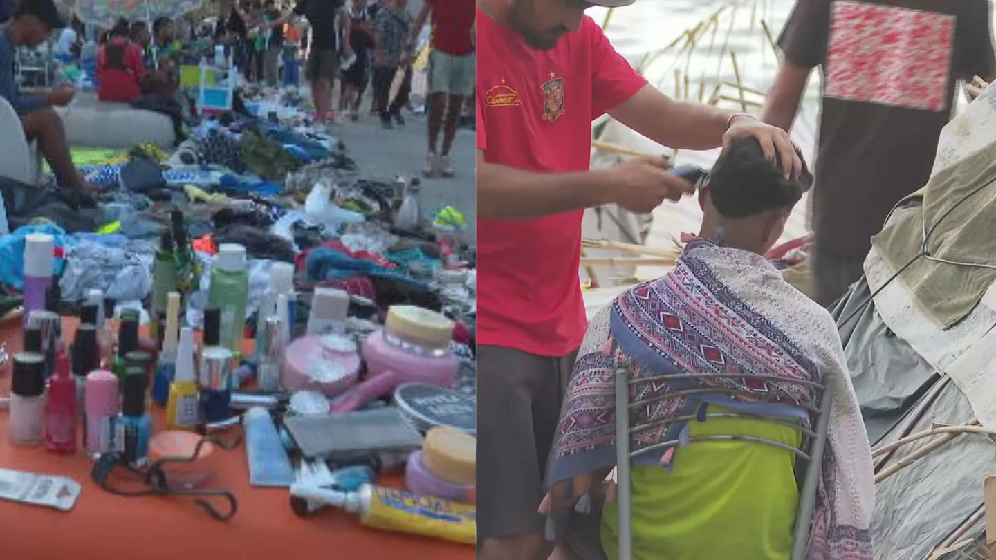 Las playas de Ceuta se convierten en un mercado improvisado: tiendas, cocinas y peluquerías entre los asentamientos Las playas de Ceuta se convierten en un mercado improvisado: tiendas, cocinas y peluquerías entre los asentamientos