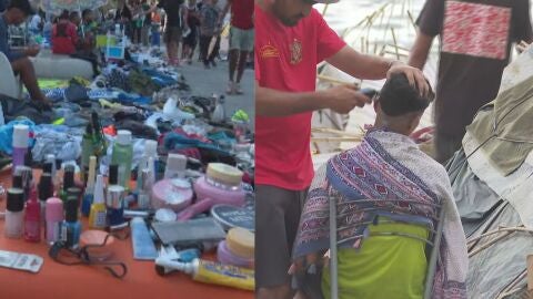 Las playas de Ceuta se convierten en un mercado improvisado: tiendas, cocinas y peluquer&iacute;as entre los asentamientos