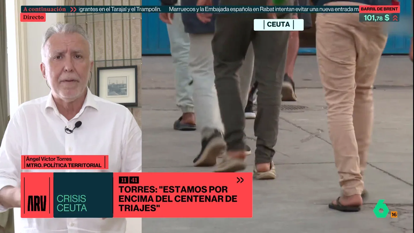 Torres destaca que quedan unos 3.500 migrantes en las playas de Ceuta: "Estamos por encima del centenar de triajes" Torres destaca que quedan unos 3.500 migrantes en las playas de Ceuta: "Estamos por encima del centenar de triajes"