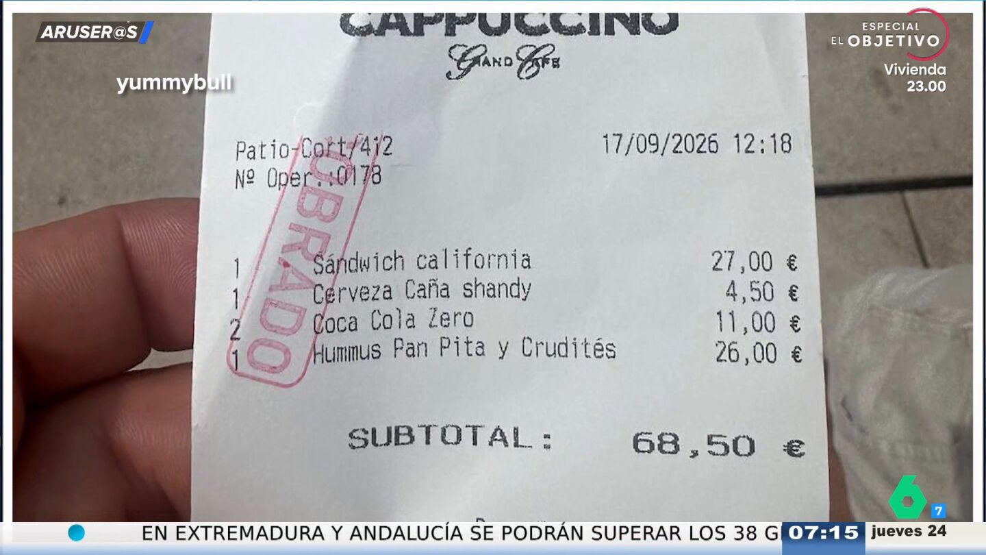 "&iquest;El s&aacute;ndwich viene de California?": la cuenta de 68,50 euros en una cafeter&iacute;a de Palma que desata las cr&iacute;ticas en redes
