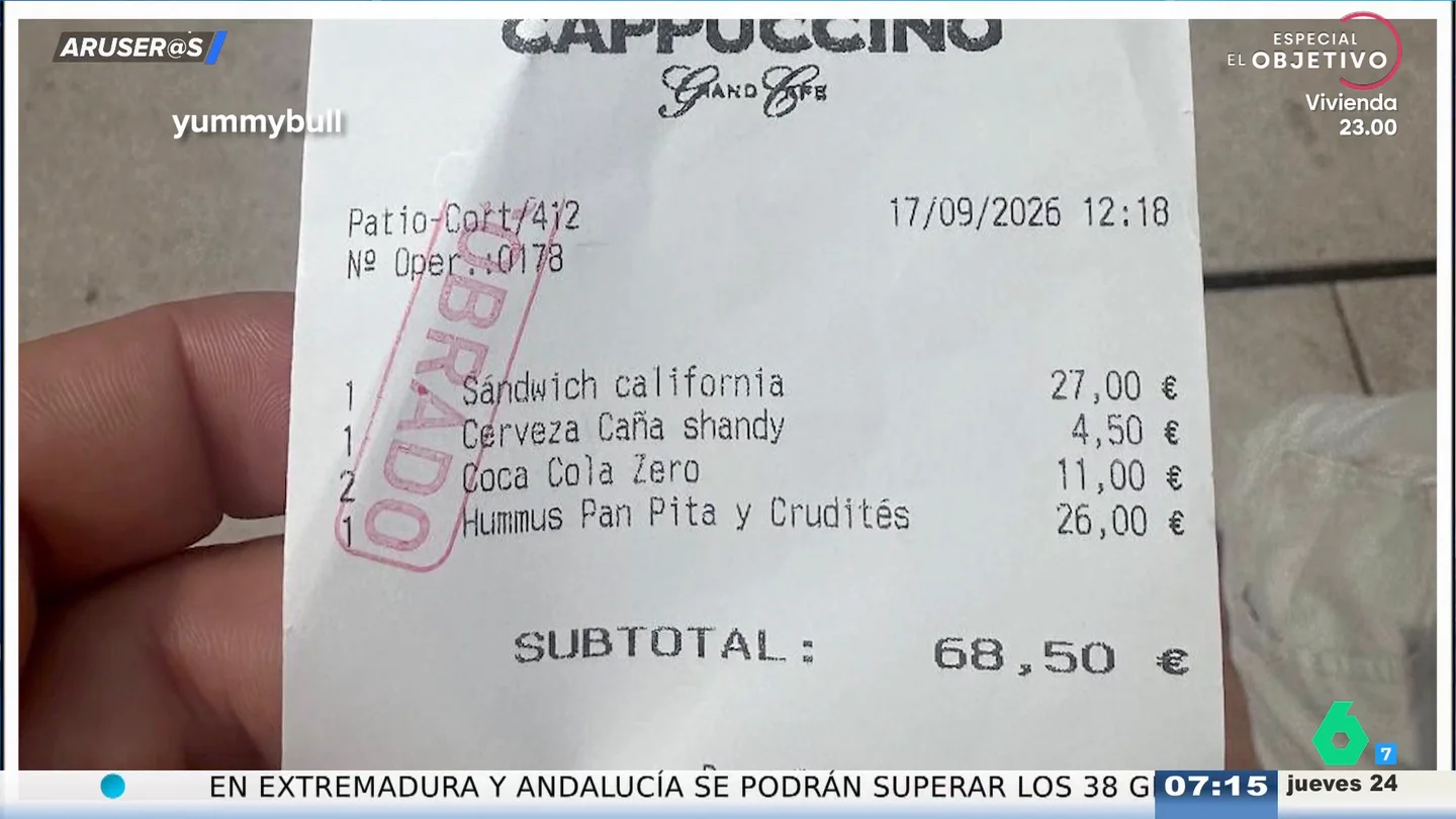 "¿El sándwich viene de California?": la cuenta de 68,50 euros en una cafetería de Palma que desata las críticas en redes "¿El sándwich viene de California?": la cuenta de 68,50 euros en una cafetería de Palma que desata las críticas en redes
