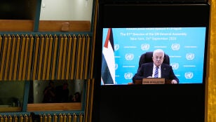 El presidente palestino, Mahmud Ab&aacute;s, interviene de forma telem&aacute;tica ante la ONU