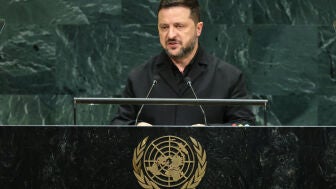 Volod&iacute;mir Zelenski, durante su intervenci&oacute;n en la Asamblea General de la ONU en septiembre de 2026