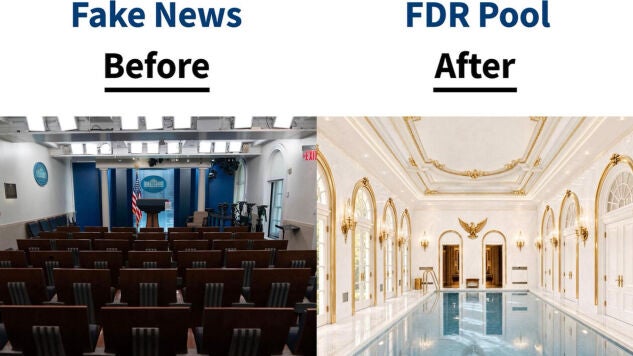 Imagen de la propuesta de Donald Trump para convertir la sala de prensa en una piscina.