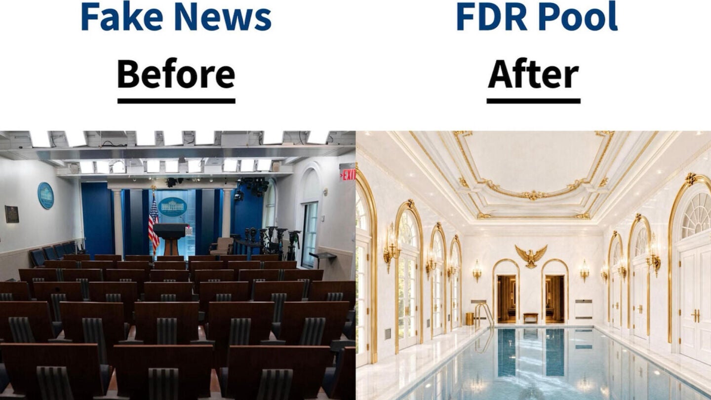Imagen de la propuesta de Donald Trump para convertir la sala de prensa en una piscina.