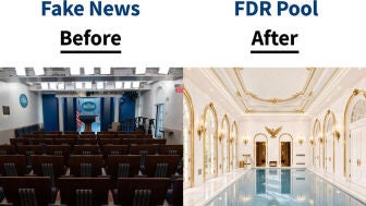 Imagen de la propuesta de Donald Trump para convertir la sala de prensa en una piscina.