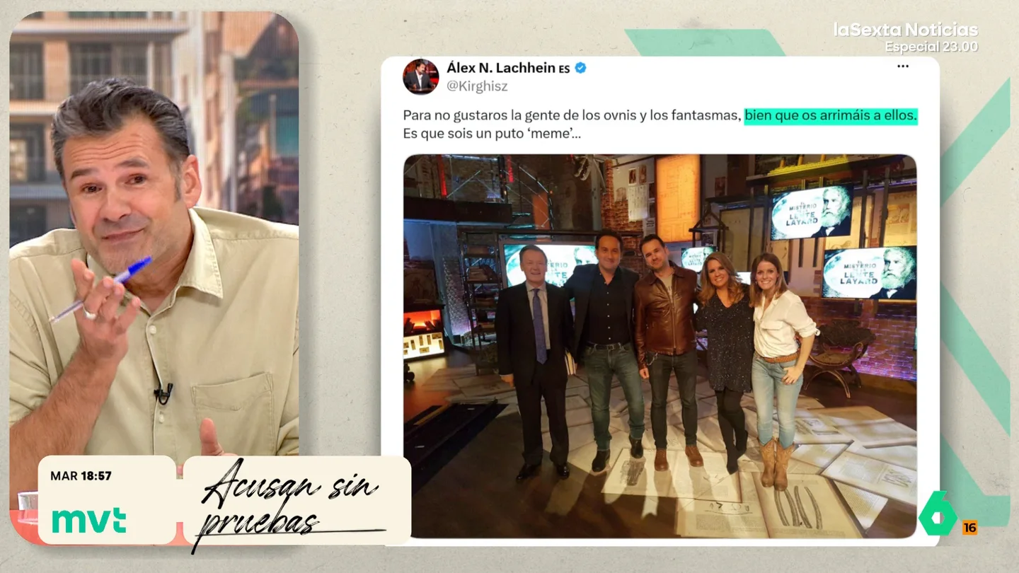 Iñaki López responde a la foto en la que él y Andrea Ropero están en Cuarto Milenio: "Será que como tenemos una foto con ellos todos mentimos, y no es verdad" Iñaki López responde a la foto difundida por el entorno de un programa de la competencia tras sus bulos sobre el trabajo de Andrea Ropero en el desahucio de Maricarmen: "Ellos sí han mentido y siguen sin dar una sola explicación o prueba".