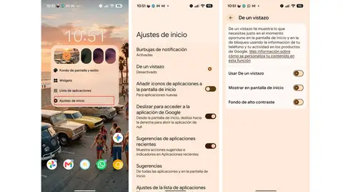 Ajustes en la pantalla de inicio Ajustes en la pantalla de inicio