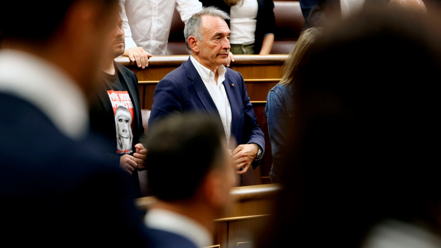 El diputado de Sumar Enrique Santiago asiste a la sesi&oacute;n plenaria celebrada este martes en el Congreso de los Diputados, en Madrid. 