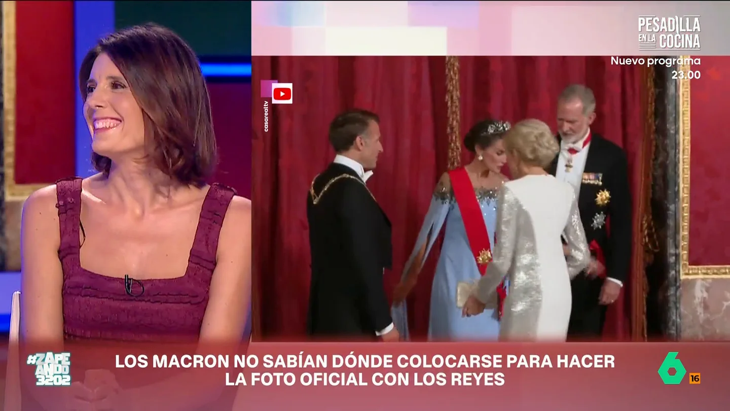 María José Gómez y Verdú delata los fallos en la cena de Macron con Felipe VI y Letizia: del momento "Benny Hill" en la foto oficial al brindis La experta en protocolo María José Gómez y Verdú analiza algunos errores durante la cena de gala de Emmanuel Macron con los reyes Felipe VI y Letizia: "Esto ya lo deberían tener aprendido, porque no es la primera vez que acuden".