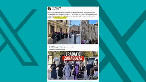 Nuevo bulo racista de Vox: publican un vídeo de un grupo de mujeres con hiyab paseando por Zaragoza para sembrar "odio y racismo" Nuevo bulo racista de Vox: publican un vídeo de un grupo de mujeres con hiyab paseando por Zaragoza para sembrar "odio y racismo"