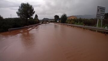 Una carretera inundada por el agua en la provincia de Lleida