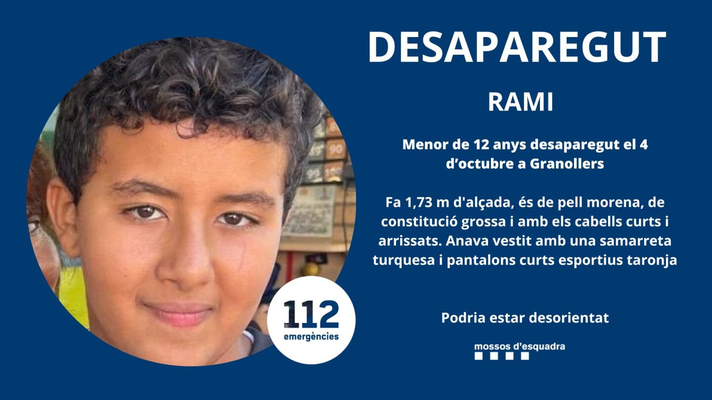 Los Mossos buscan a Rami, un ni&ntilde;o autista de 12 a&ntilde;os desaparecido en Granollers durante el temporal