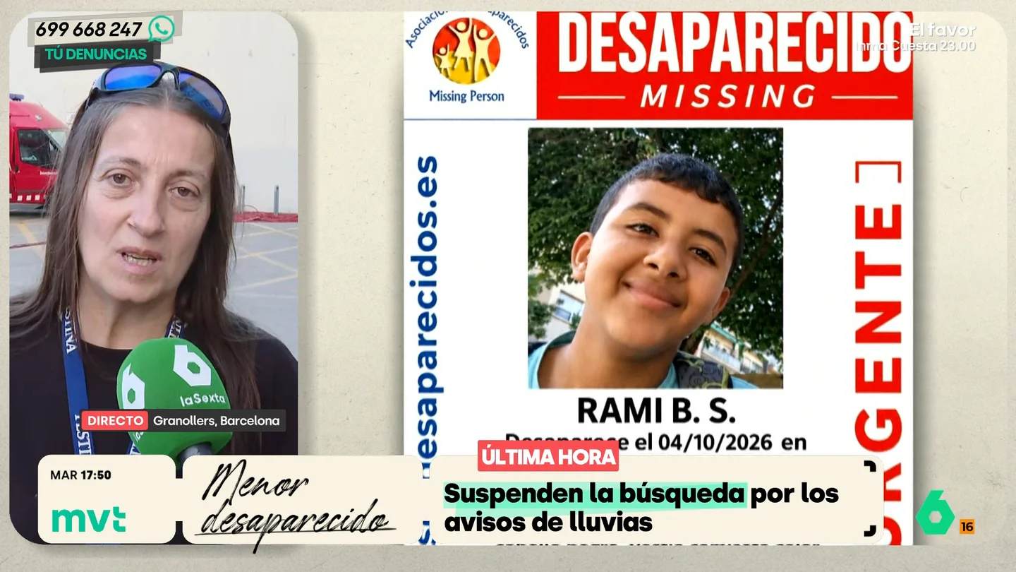 Yolanda, amiga de la familia de Rami, el niño de 12 años desaparecido en Granollers Más Vale Tarde conversa con Yolanda, amiga de la familia de Rami, el niño autista de 12 años que desapareció durante la tormenta del pasado sábado. Explica cómo van las tareas de búsqueda, ahora suspendidas a causa de las fuertes lluvias que se prevén para esta noche.