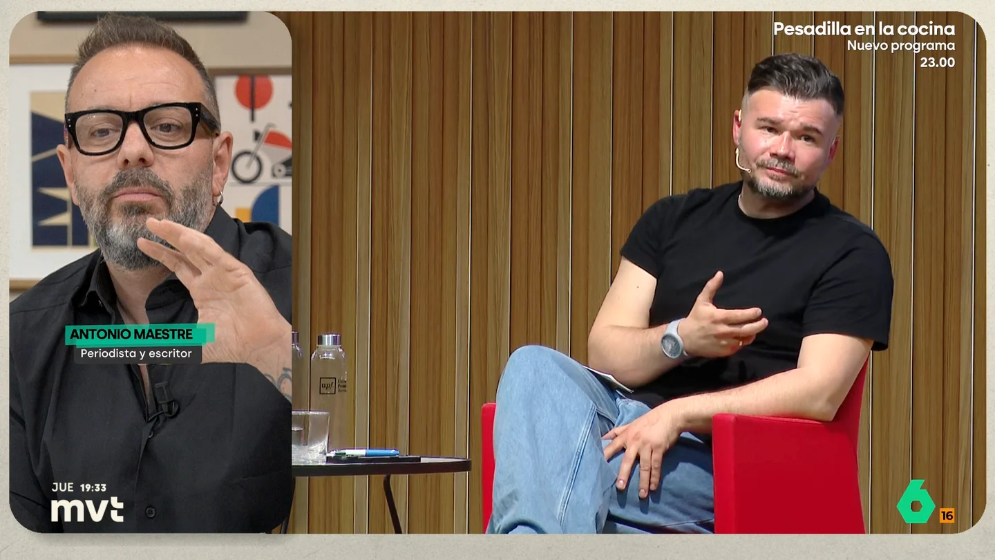 Antonio Maestre, sobre el futuro de Gabriel Rufián: "Si al final se queda fuera de Esquerra, igual tiene líder el Frente Amplio" Antonio Maestre reflexiona en Más Vale Tarde sobre el incierto futuro de Gabriel Rufián tras las condiciones planteadas a Esquerra para ser su cabeza de lista: "Siempre se ha dejado querer por opciones mayores, llegar a liderar toda la izquierda".