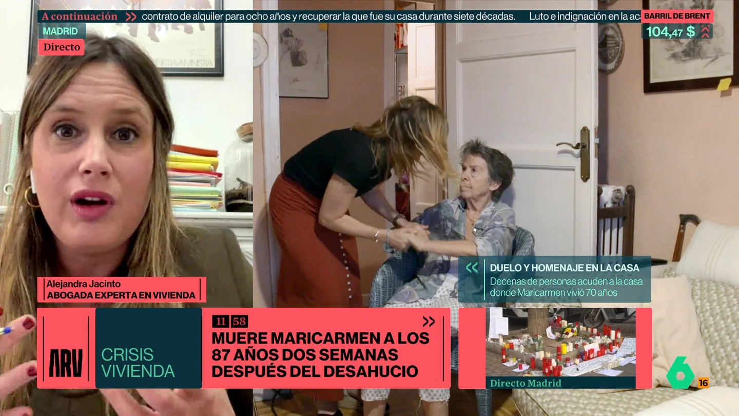 Alejandra Jacinto, abogada, tras la muerte de Maricarmen: "El mensaje que tiene que quedar claro es que los desahucios matan" Alejandra Jacinto, abogada, tras la muerte de Maricarmen: "El mensaje que tiene que quedar claro es que los desahucios matan"