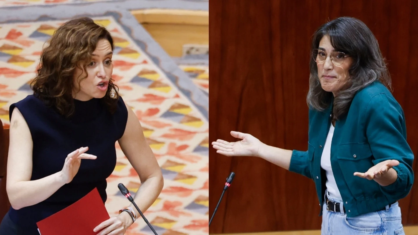 La presidenta de la Comunidad de Madrid, Isabel Díaz Ayuso y la portavoz de Más Madrid en la Asamblea de Madrid, Manuela Bergerot, en la Asamblea de Madrid La presidenta de la Comunidad de Madrid, Isabel Díaz Ayuso y la portavoz de Más Madrid en la Asamblea de Madrid, Manuela Bergerot, en la Asamblea de Madrid