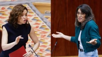 La presidenta de la Comunidad de Madrid, Isabel D&iacute;az Ayuso y la portavoz de M&aacute;s Madrid en la Asamblea de Madrid, Manuela Bergerot, en la Asamblea de Madrid
