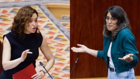 La presidenta de la Comunidad de Madrid, Isabel D&iacute;az Ayuso y la portavoz de M&aacute;s Madrid en la Asamblea de Madrid, Manuela Bergerot, en la Asamblea de Madrid