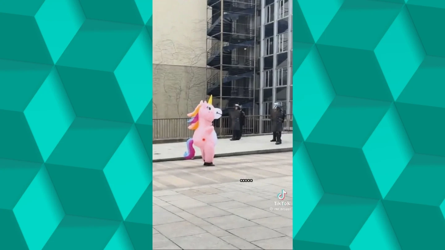 Desde un vídeo con toques de serie de los 80 a superhéroes o un valiente unicornio: así se viven las protestas de Francia en las redes Desde un vídeo con toques de serie de los 80 a superhéroes o un valiente unicornio: así se viven las protestas de Francia en las redes