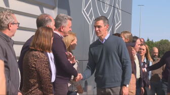 El presidente del Gobierno, Pedro S&aacute;nchez, a su llegada a Oliva
