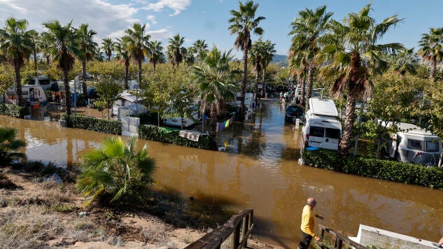 Vista general de un camping anegado tras el paso de la dana Adam por la Comunitat Valenciana