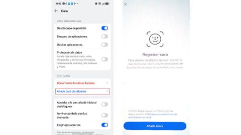 Añadiendo cara en el desbloqueo de pantalla